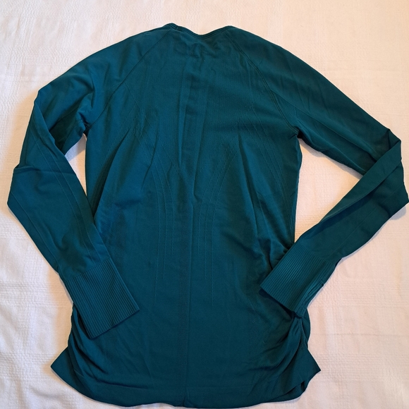 Athleta women's size Medium shirt long sleeve top dark teal green ruched sides - Picture 6 of 8